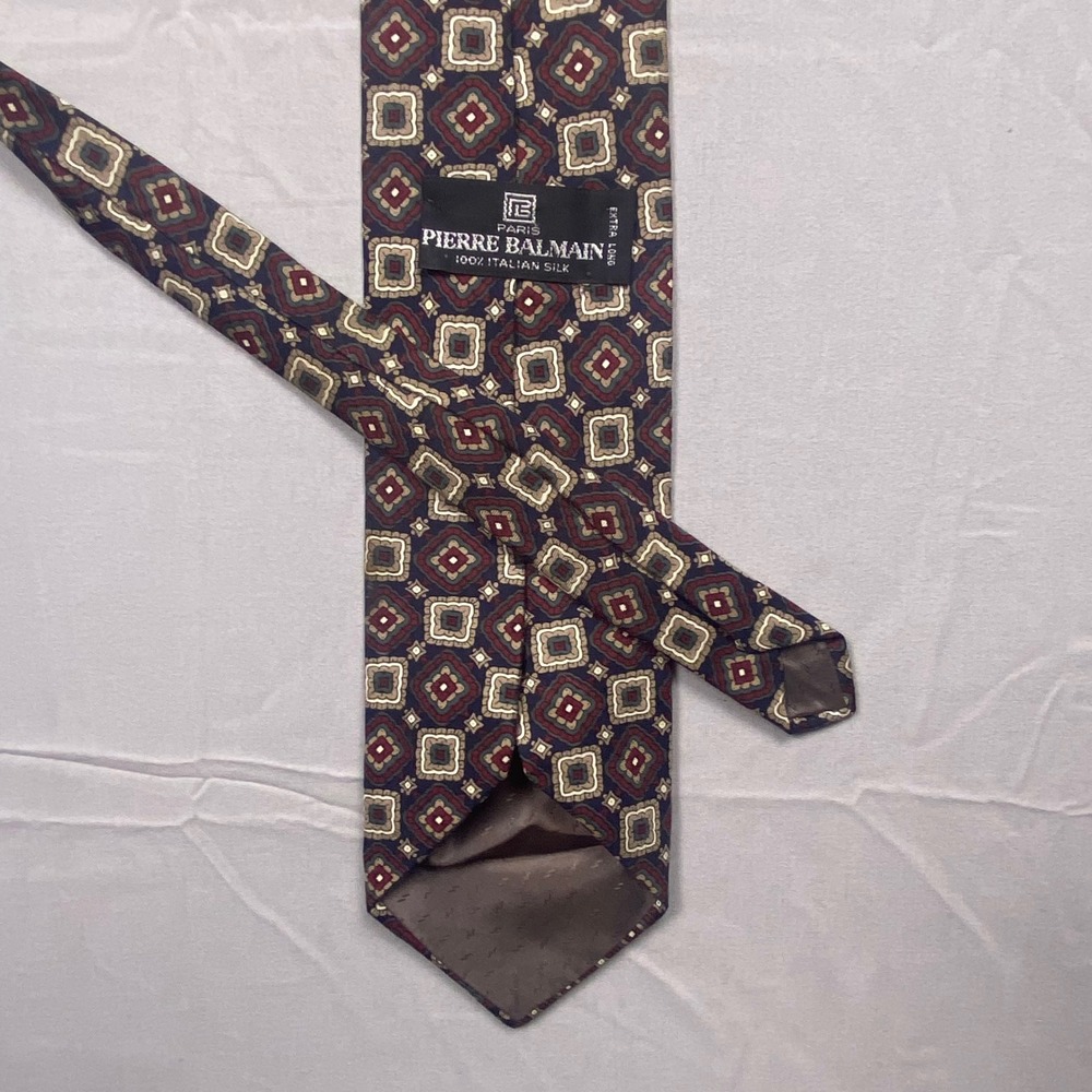 Pierre Balmain Paris Silk Tie Extra Long Navy Geometric Medallion Made In Italy